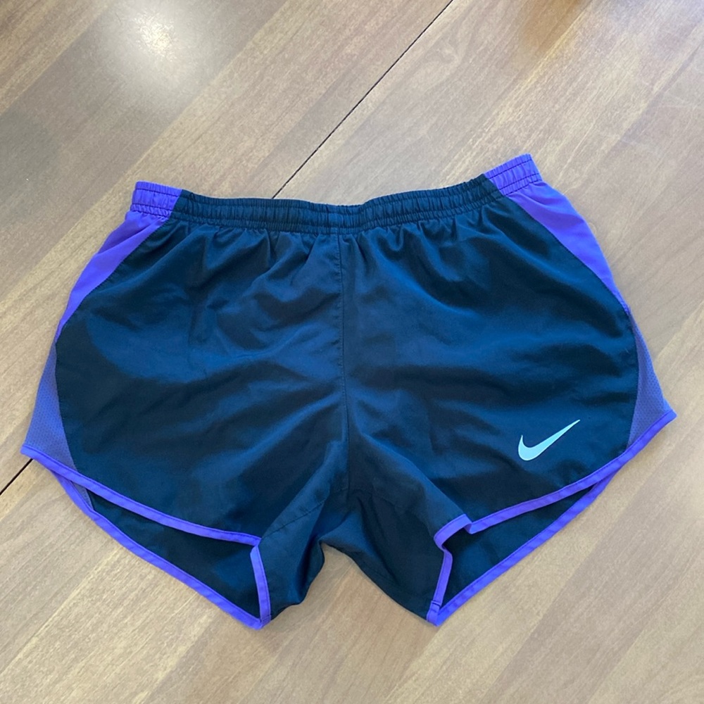 Black & purple Nike XS Dri-Fit shorts.  Liner in shorts.